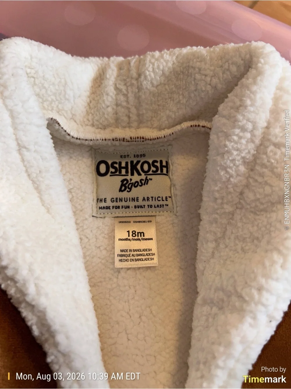 OshKosh B'gosh Cream Sherpa Vest with Brown Panels 18 mo